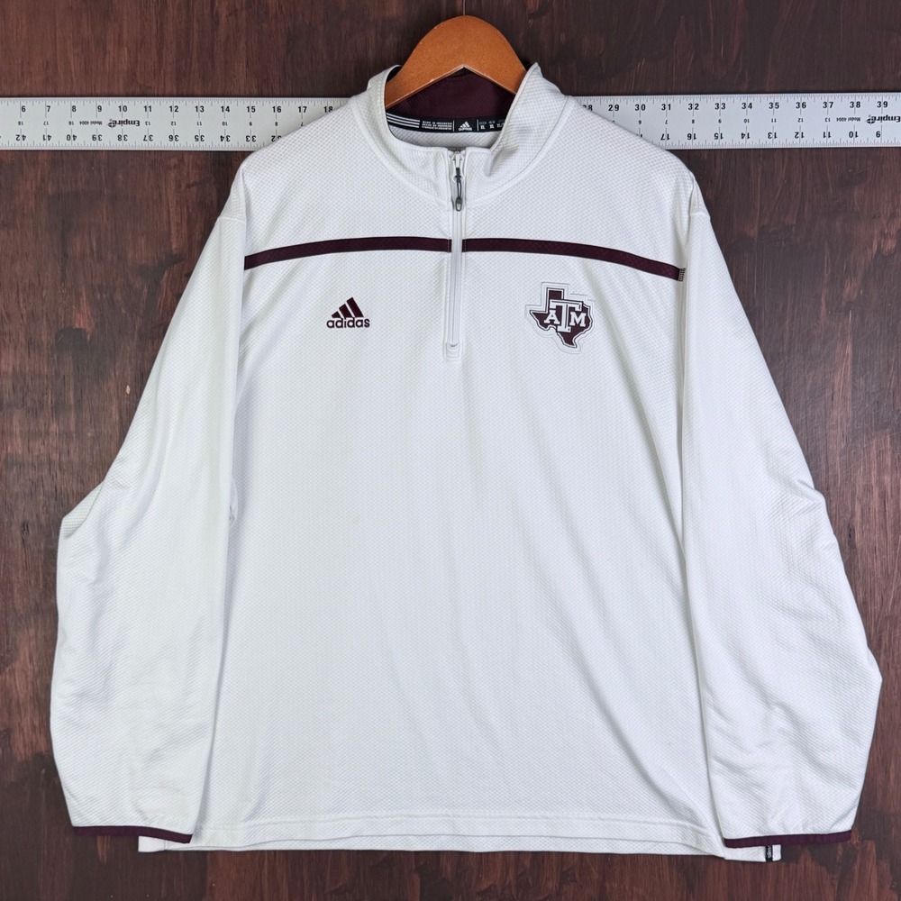 Adidas Texas A&M Aggies Mens XL Quarter Zip Pullover White Maroon Athletic Top